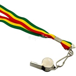 Wholesale Silver Whistle With Lanyard - Rasta Colours