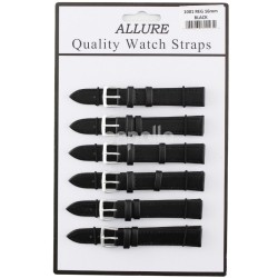 Wholesale Allure Black Leather Watch Straps - Silver Buckle - 16mm