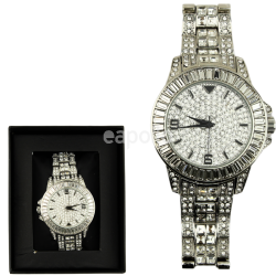 Wholesale Men's NY London Round Diamond Metal Bracelet Watch - Silver