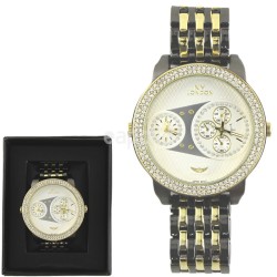Wholesale Men's NY London Large Round Metal Bracelet Watch - Gun/Gold 
