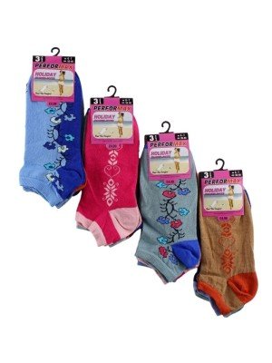 Wholesale Ladies Flower Design Trainer Socks - Performax (3 Pair Pack) - Asst.