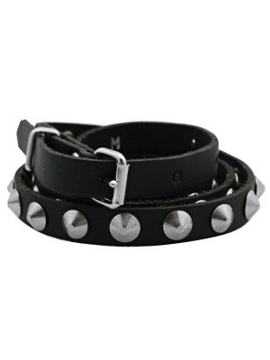 Wholesale Leather 1 Row Conical Studded Belt Black (S)