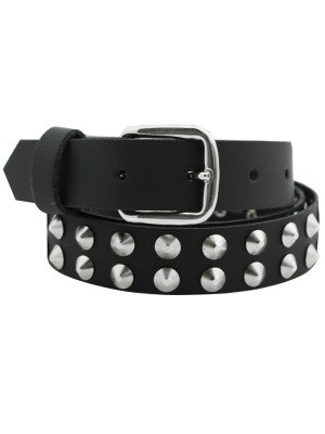 Leather 2 Row Conical Studded Belt Black (Thin L) Wholesale
