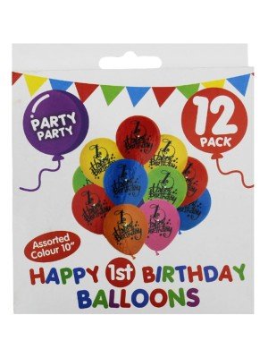 Wholesale Printed Happy 1st Birthday Balloons 10" - 12pcs 