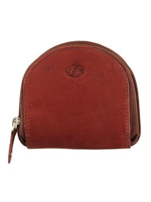 Genuine Leather Zipped Coin Purse - Red/Brown
