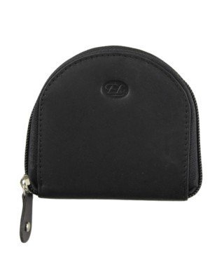 Genuine Leather Zipped Coin Purse - Black 