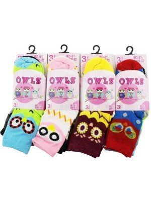 Wholesale Girls Card of 3 Owls Design Assorted Socks(Uk-3-5.5)