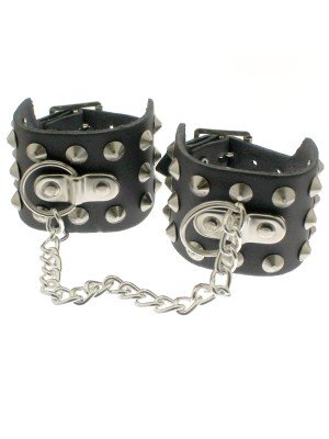 3 Row Conical Studs Leather Handcuffs