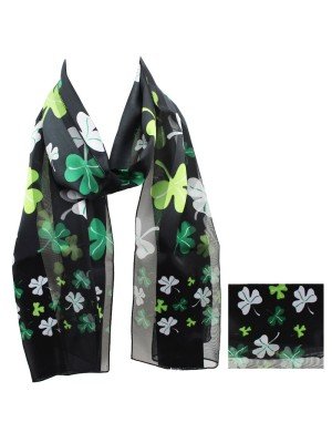Wholesale St. Patrick's Day Shamrock Design Satin Stripe Scarves - Black