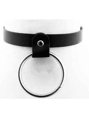Narrow Leather Neckband With Large Ring (1.5cm)