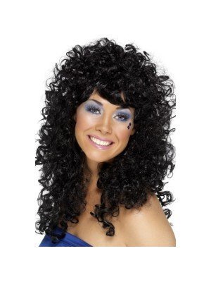 Long Curly Boogie Babe Party Wig - Black 