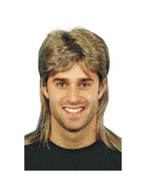 Mullet Party Wig with Blonde Highlight - Brown