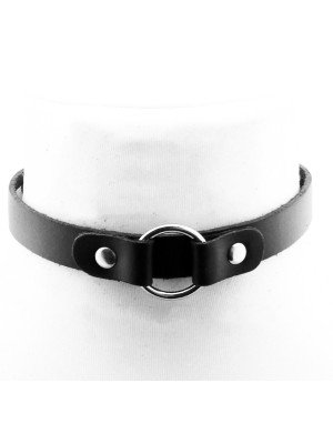 Leather Choker With Strapped On Ring (3cm)
