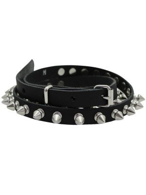 Leather 1 Row Spiked Belt Black (S) Wholesale
