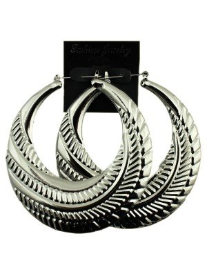 Silver Circe Bamboo Design Hoop Earrings - 8cm