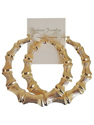 Gold Bamboo Design Hoop Earrings - 9cm