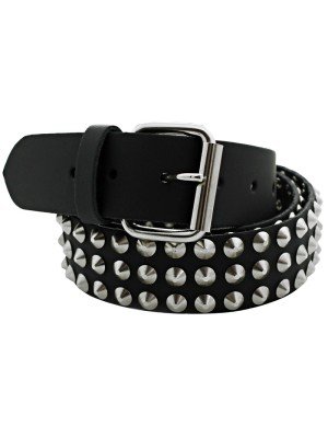 Leather 3 Row Conical Studded Belt Black (Thin XL) Wholesale