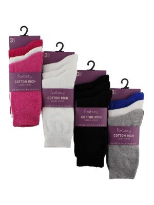 Wholesale Ladies Cotton Rich Socks - Foxbury (3 Pair Pack) - Asst.
