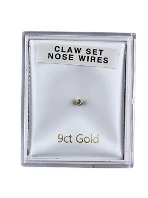 9ct Gold Clawset Nose Pin - 1mm (Clear)