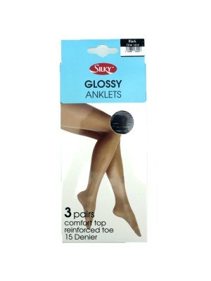 Wholesale Silky's 15 Denier Glossy Anklets - Black (One Size)