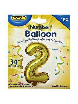 Air Fill Number 2 Balloon - Gold 
