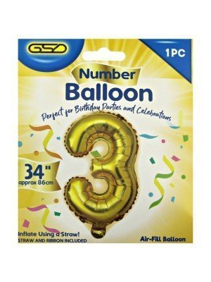 Wholesale Air Fill Number 3 Balloon - Gold 