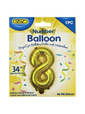 GSD Large 34" Foil Balloon Number 8 - Gold