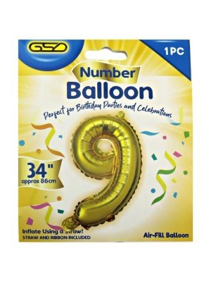 Wholesale Air Fill Number 9 Balloon - Gold 