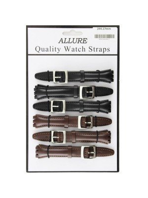 Wholesale Allure Plain Leather Watch Straps - Assorted Colours - 17mm (Black)