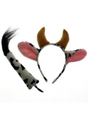 Animal Ear And Tail Set - Cow Design (Brown)