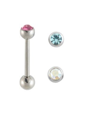 Steel Straight Barbell With a Crystal Jewel Top - Assorted 