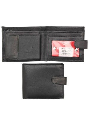 Wholesale Men's Bi-Fold RFID Leather Wallet With Closure Button - Black
