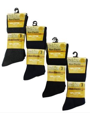 Wholesale Men's Non Elastic 100% Cotton Gentle Grip Socks (3 Pair Pack) - Asst. 