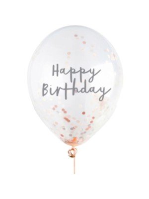 Rose Gold Happy Birthday Confetti Balloons (Pack of 5)