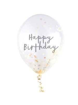 Gold Happy Birthday Confetti Balloons (Pack of 5)