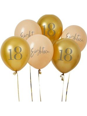 Biodegradable Latex Balloons 12" 'Eighteen' - Gold & Nude - 6pcs 