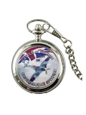Wholesale Battle of Britain Spitfire Pocket Watch with Chain - Silver