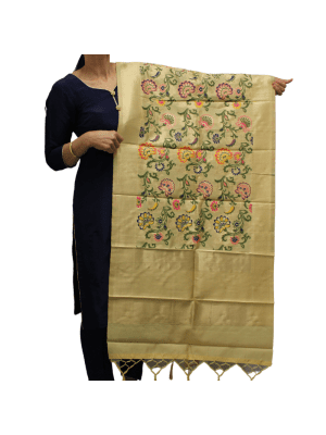 Ladies Chanderi Silk Floral Design Soft Ethnic Dupatta - Beige 