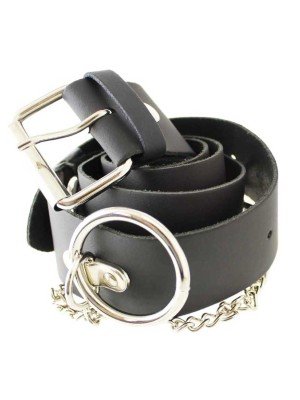 Wholesale Leather Belt With Chain & Rings Black  (L)