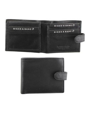 Wholesale Biggs & Bane Men's RFID Leather Wallet With Closure Button - Black