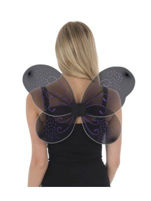 Black Fairy Wings With Purple Coloured Glitter Design