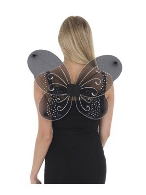 Black Fairy Wings With White Coloured Glitter Design