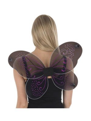 Black Fairy Wings with Pink Coloured Glitter Design
