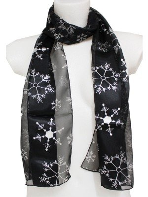 Ladies Snowflake Design Scarf - Black 