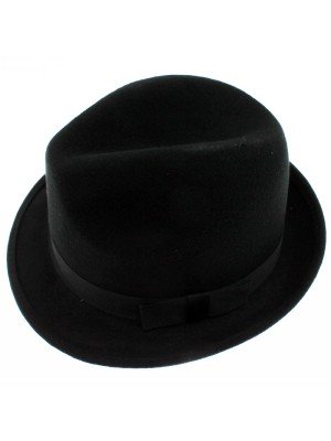Wool Trilby With Small Side Bow - Black 