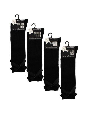 Wholesale Girls Black Cotton Rich Knee-High School Socks - (1 Pair Pack) - Asst. Sizes