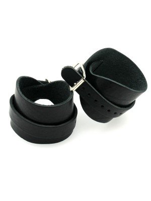 Black Plain Leather Wristband - Double length (6cm)