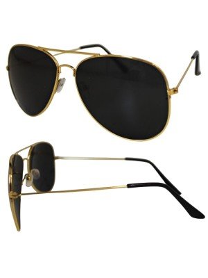 Unisex  Aviator Gold Frame Sunglasses - Black Lens 