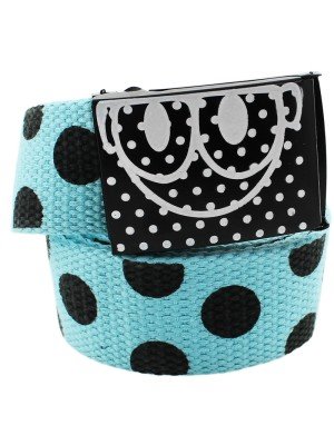 Blue Polka Dot Canvas Belt with Smiley Buckle
