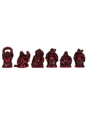 Box of 6 Red Resin Buddha Figurines - Assorted 